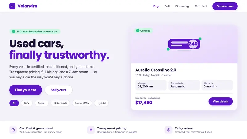 Kavak Marketplace — design style preview