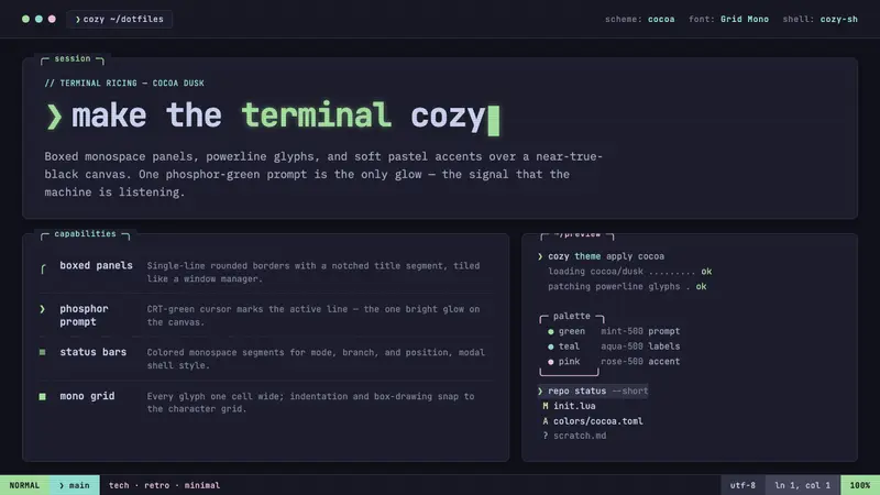 Cozy Terminal TUI Revival — design style preview