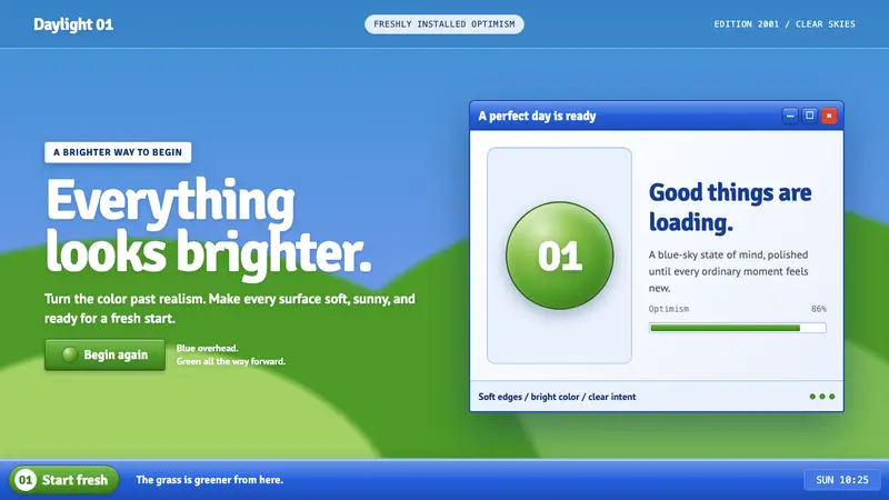 Windows XP Bliss (2001) — design style preview