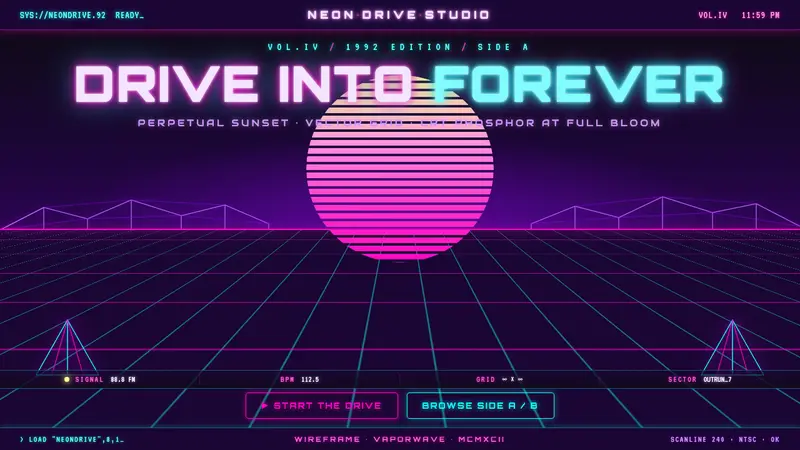 Wireframe Vaporwave — design style preview