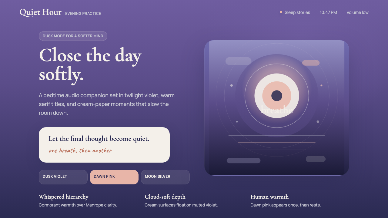 Calm App Purple Meditation design style