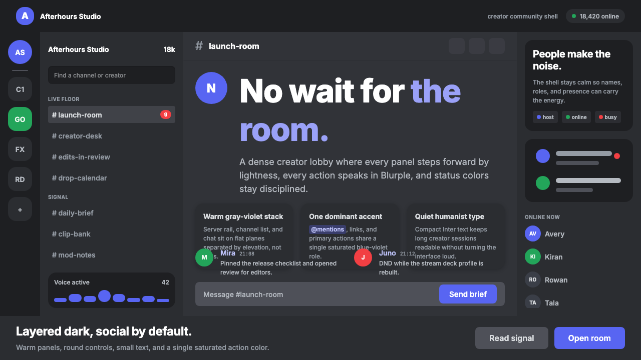 Discord Creator Dark UI 设计风格示例