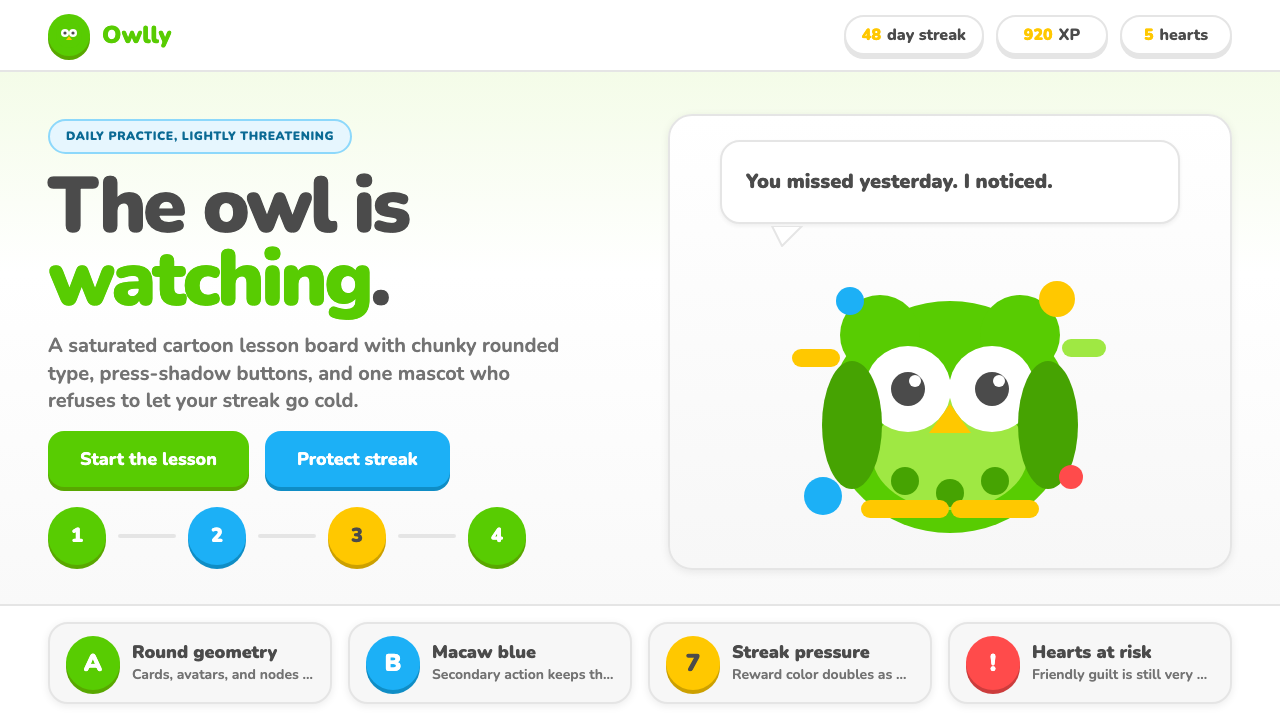 Duolingo Green Owl Mascot design style