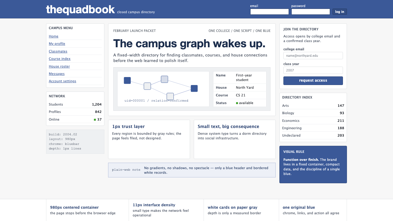 Facebook 2004 设计风格示例