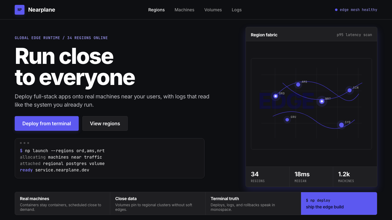 Fly.io Edge-Compute Purple design style