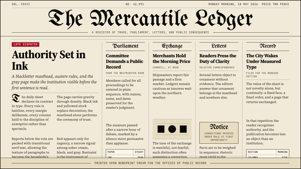 Gothic Blackletter Newspaper Masthead (1700) 设计风格示例