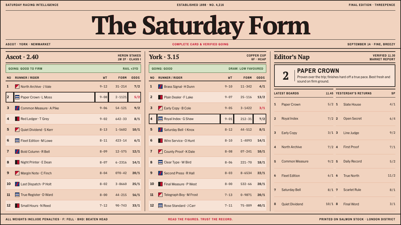 Racing Form Guide design style — example