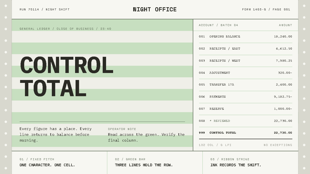 Green Bar Printout design style — example