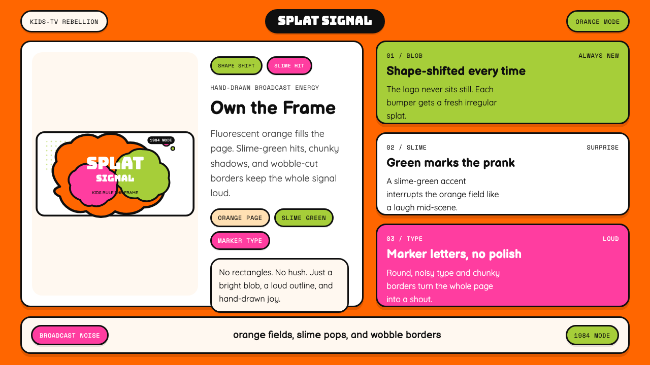 Nickelodeon Orange Splat (1984) design style