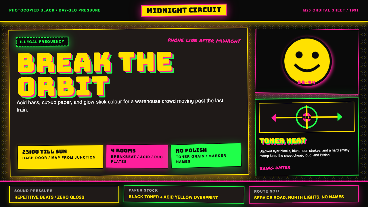 UK Rave Glow-Stick Flyer design style