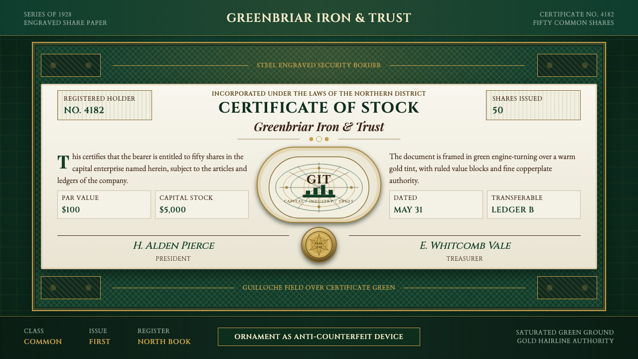 Stock Certificate design style — example