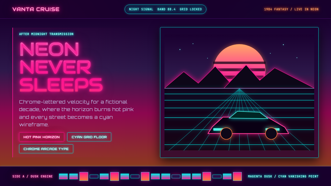 Synthwave Outrun 1984 design style