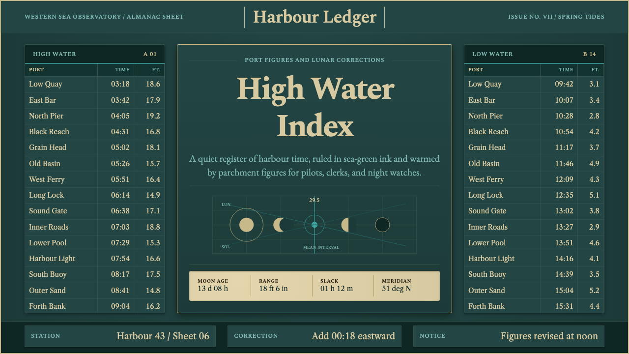 Tide Table Almanac design style — example