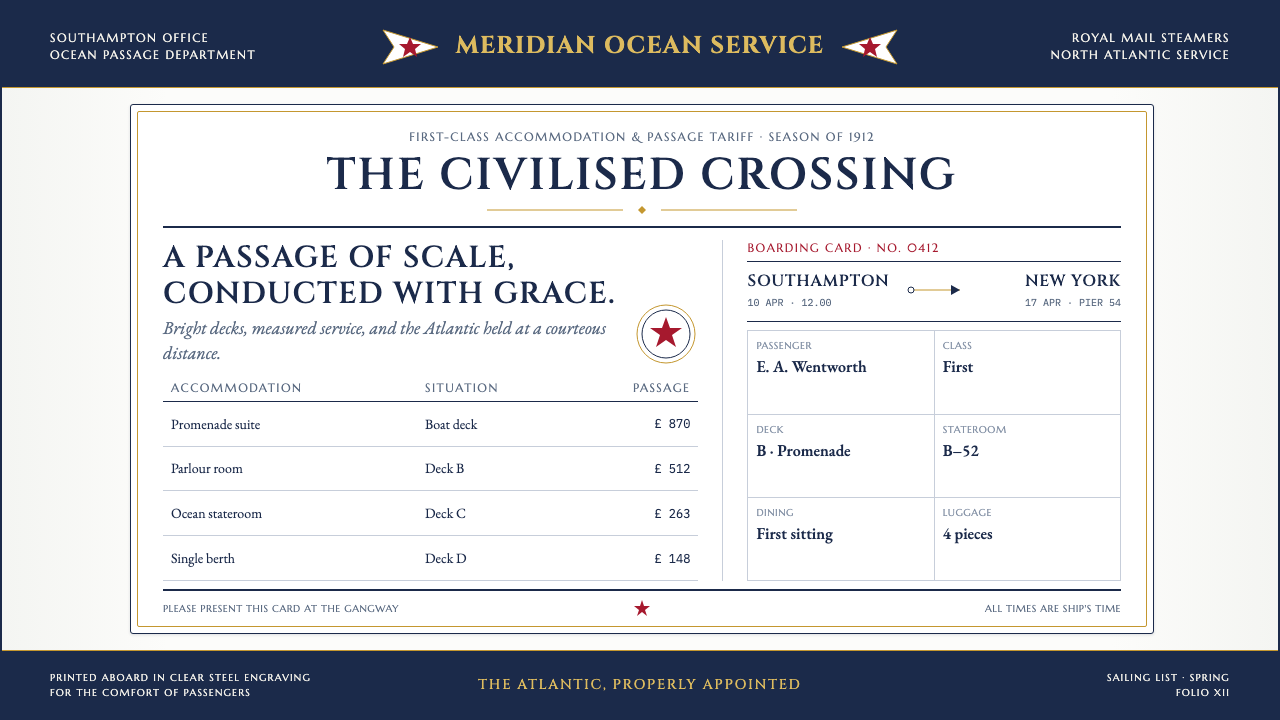 Titanic White Star Line (1912) design style — example